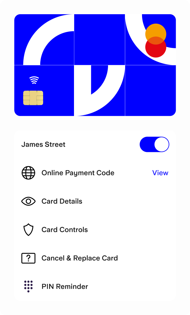 List of options to view or control a user's card account